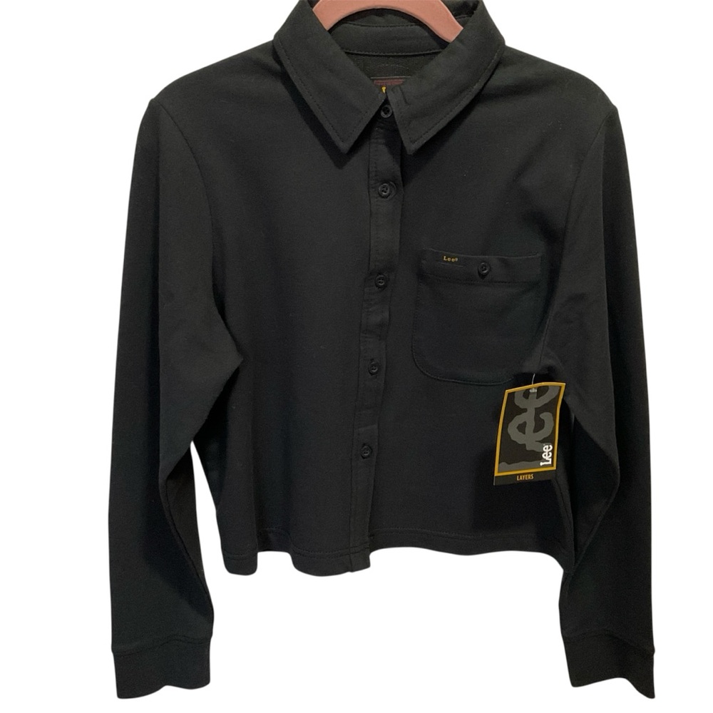 NWT LEE  Black Slightly Cropped Button up Long Sleeve Shirt Size Sm